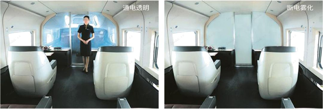 如哈大高铁(crh380b 高速动车),京沪高铁的特等座车厢已经应用了调光
